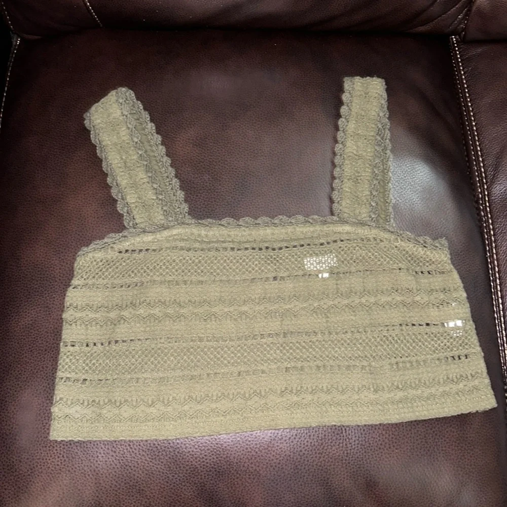 NWOT Aerie Crochet Crop Tank green - Picture 2 of 5